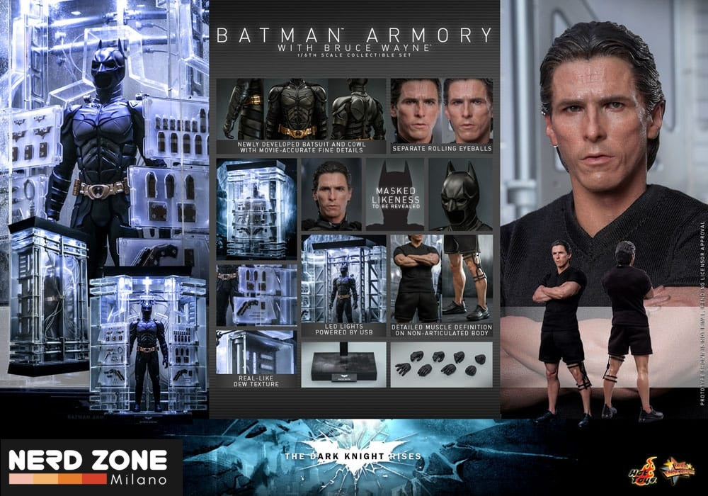HOT TOYS - The Dark Knight Rises Movie Masterpiece Action Figures & Diorama 1/6 Batman Armory with Bruce Wayne 30 cm