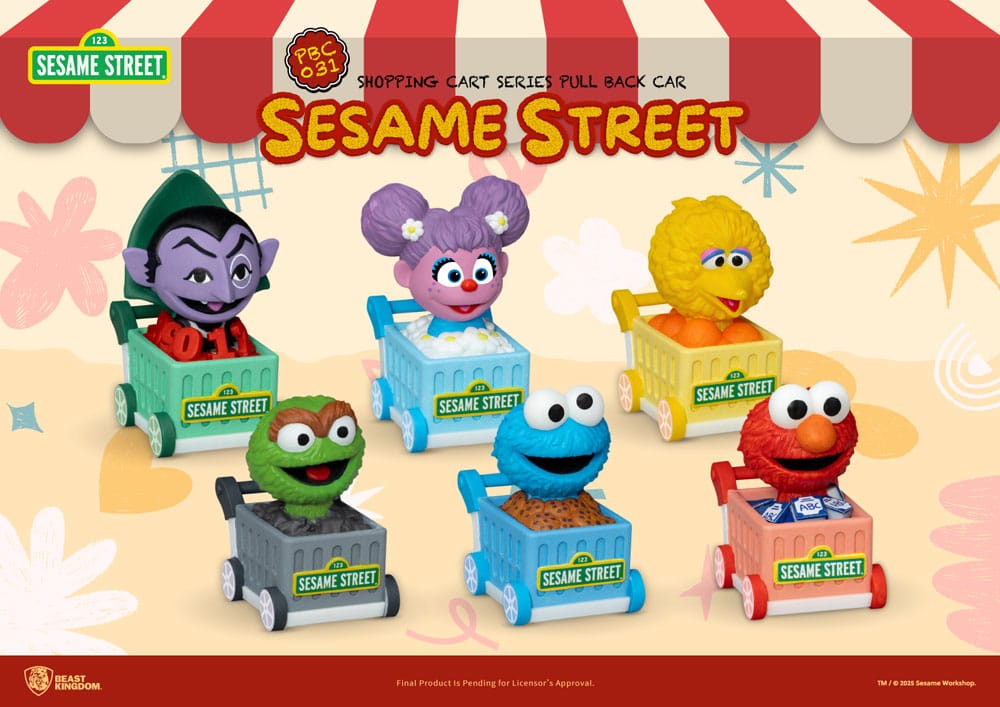 PRE ORDINE - Sesame Street Pull Back Cars Shopping Cart Blind Box (6) 5 cm