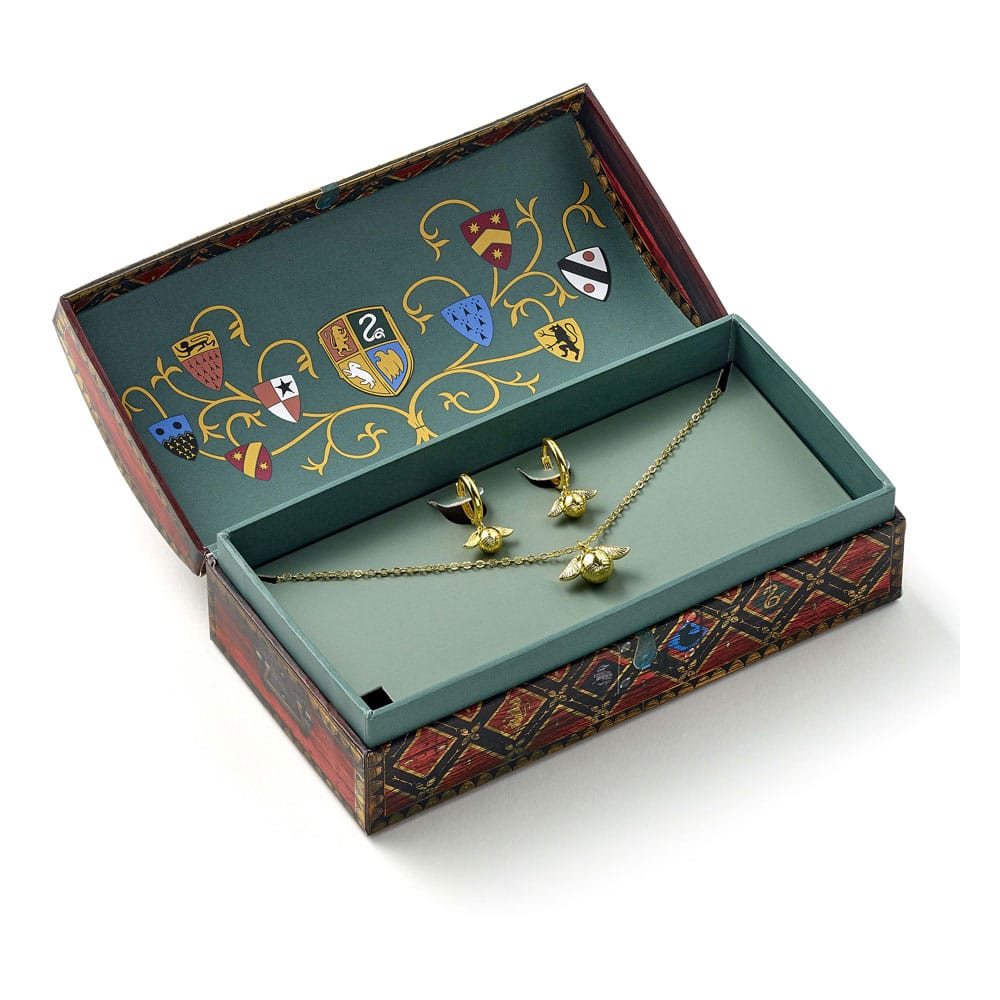 Harry Potter: Quidditch Golden Snitch Necklace and Earrings Gift Set (Golden Tone)
