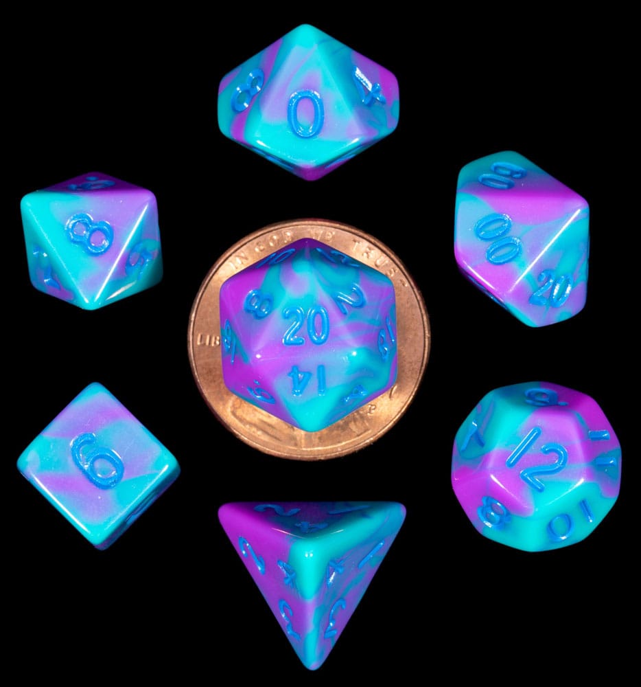 PRE ORDINE - FanRoll Mini Dice Set Turquoise and Purple Marble (7)