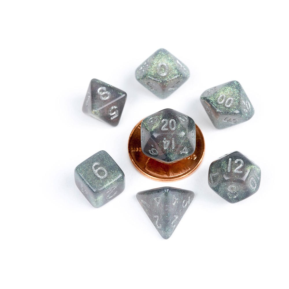 PRE ORDINE - FanRoll Mini Dice Set Stardust Gray with Silver Numbers (7)