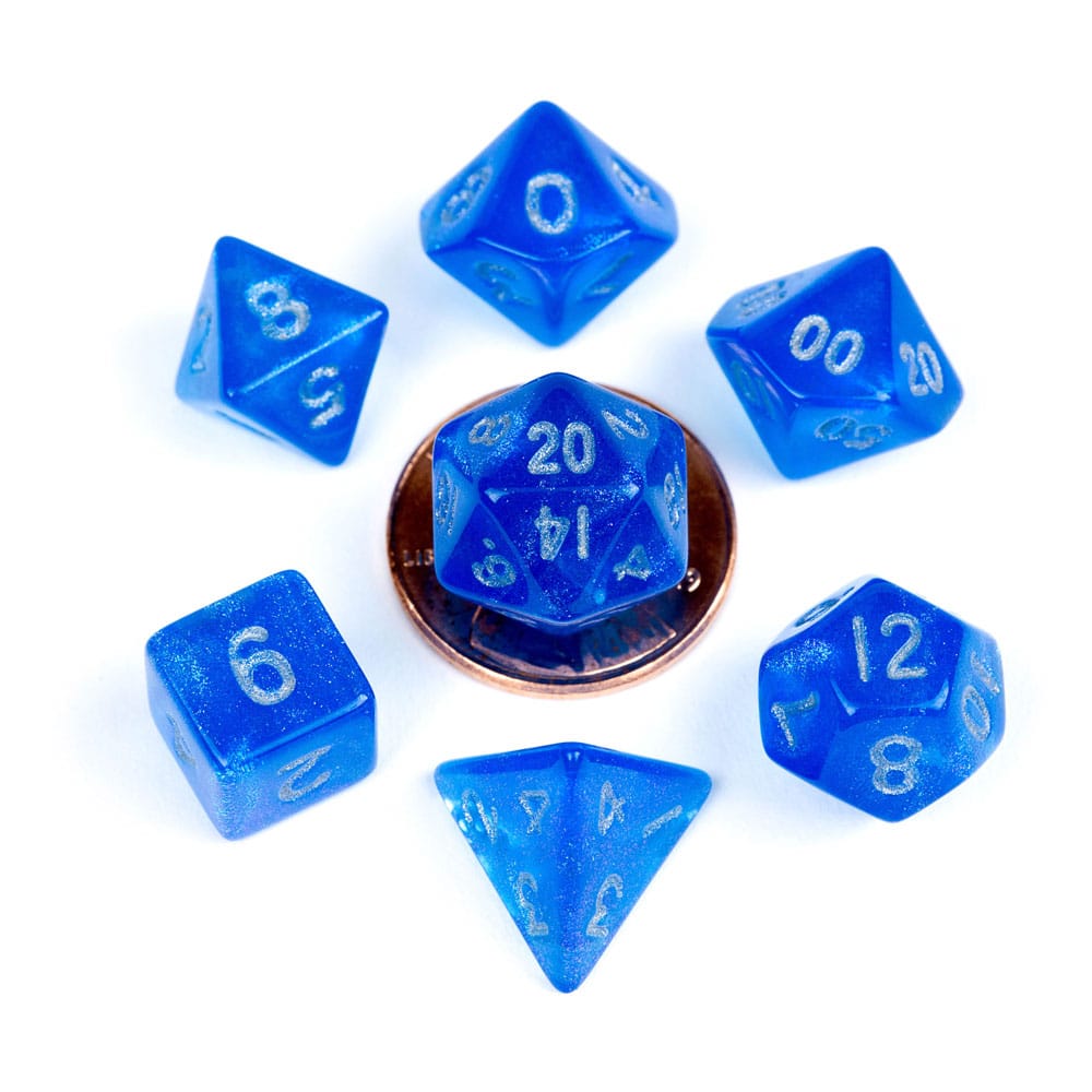 PRE ORDINE - FanRoll Mini Dice Set Stardust Blue with Silver Numbers (7)