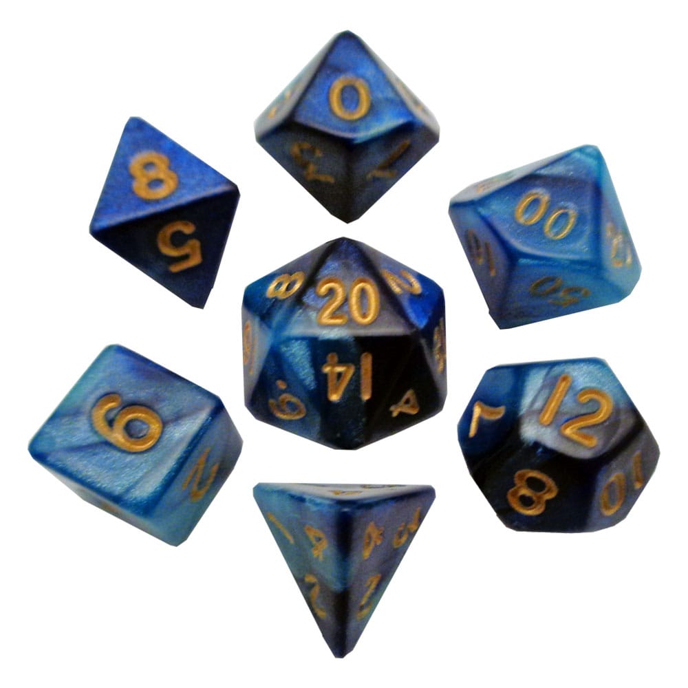 PRE ORDINE - FanRoll Mini Dice Set Blue/Light Blue with Gold Numbers (7)