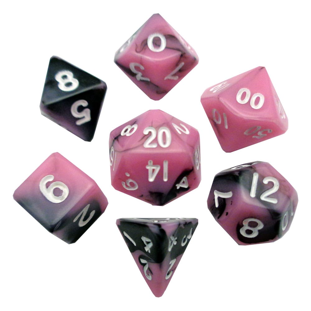 PRE ORDINE - FanRoll Mini Dice Set Pink/Black with White Numbers (7)