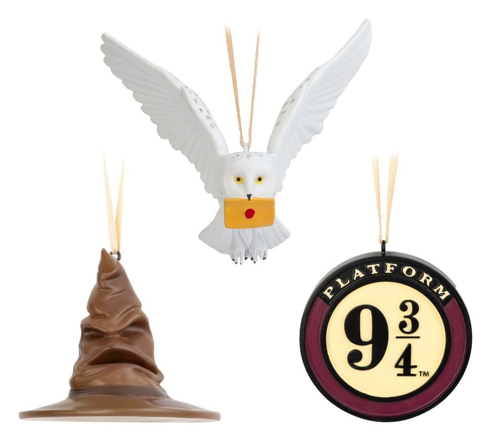 PRE ORDINE - Harry Potter Set of 3 Christmas Ornaments Sorting Hat, Platform 9 3/4 and Hedwig 7 cm