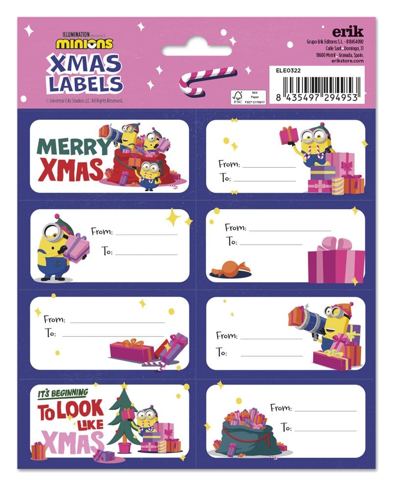 PRE ORDINE - Minions Self-Adhesive Labels Christmas