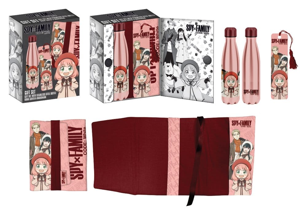 PRE ORDINE - Spy x Family Steel Bottle, Sticker, Book Cover Gift Set Pink/Red