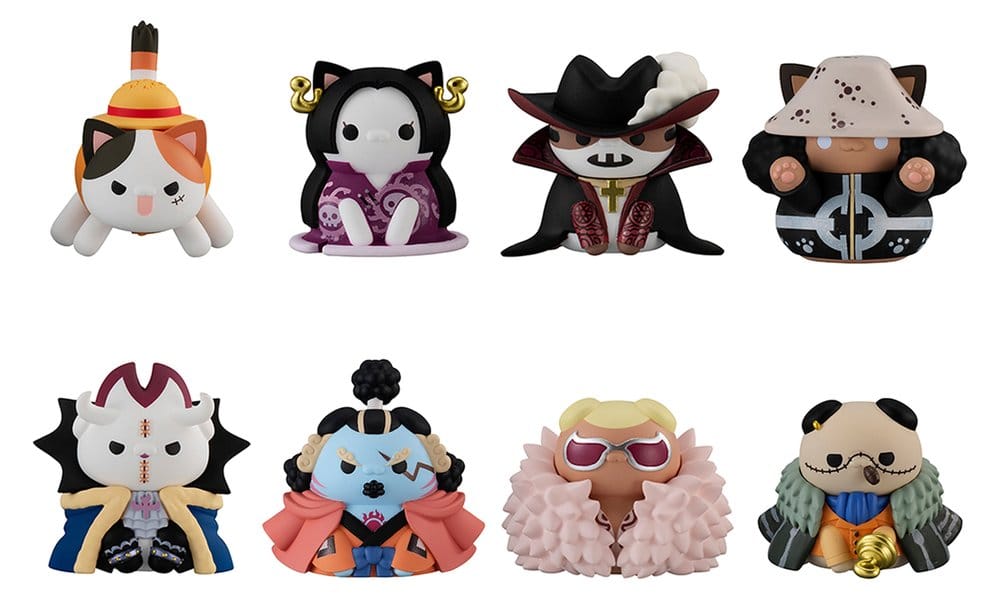 PRE ORDINE - One Piece Mega Cat Project Nyan Piece Nyan! Luffy & the Seven Warlords of the Sea Mini Figures 3 cm Blind Box Display (8) (Repeat)