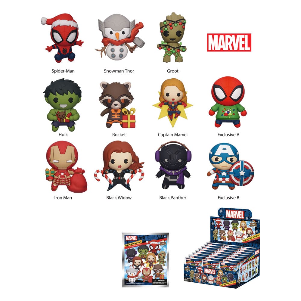 PRE ORDINE - Marvel 3D PVC Bag Clips Marvel Christmas Series 1 Display (24)