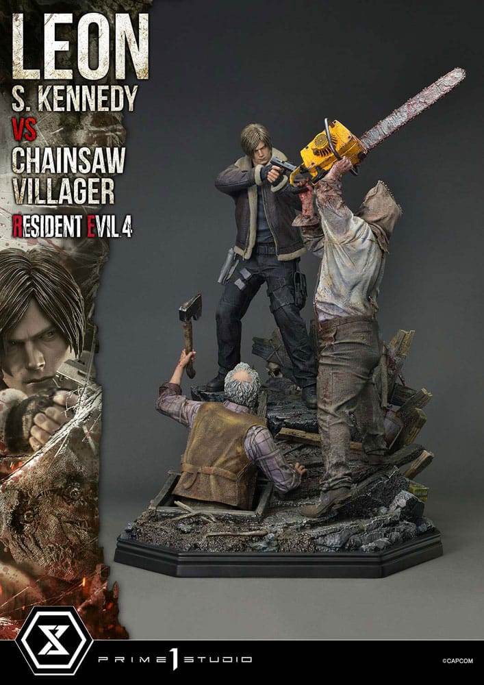PRE ORDINE - Resident Evil 4 Ultimate Premium Masterline Series Statue 1/4 Leon S. Kennedy vs. Chainsaw Villager 76 cm