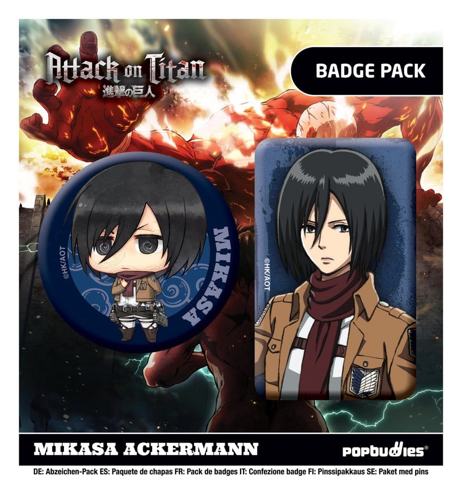 PRE ORDINE - Attack on Titan Badges 2-Pack Mikasa Ackermann