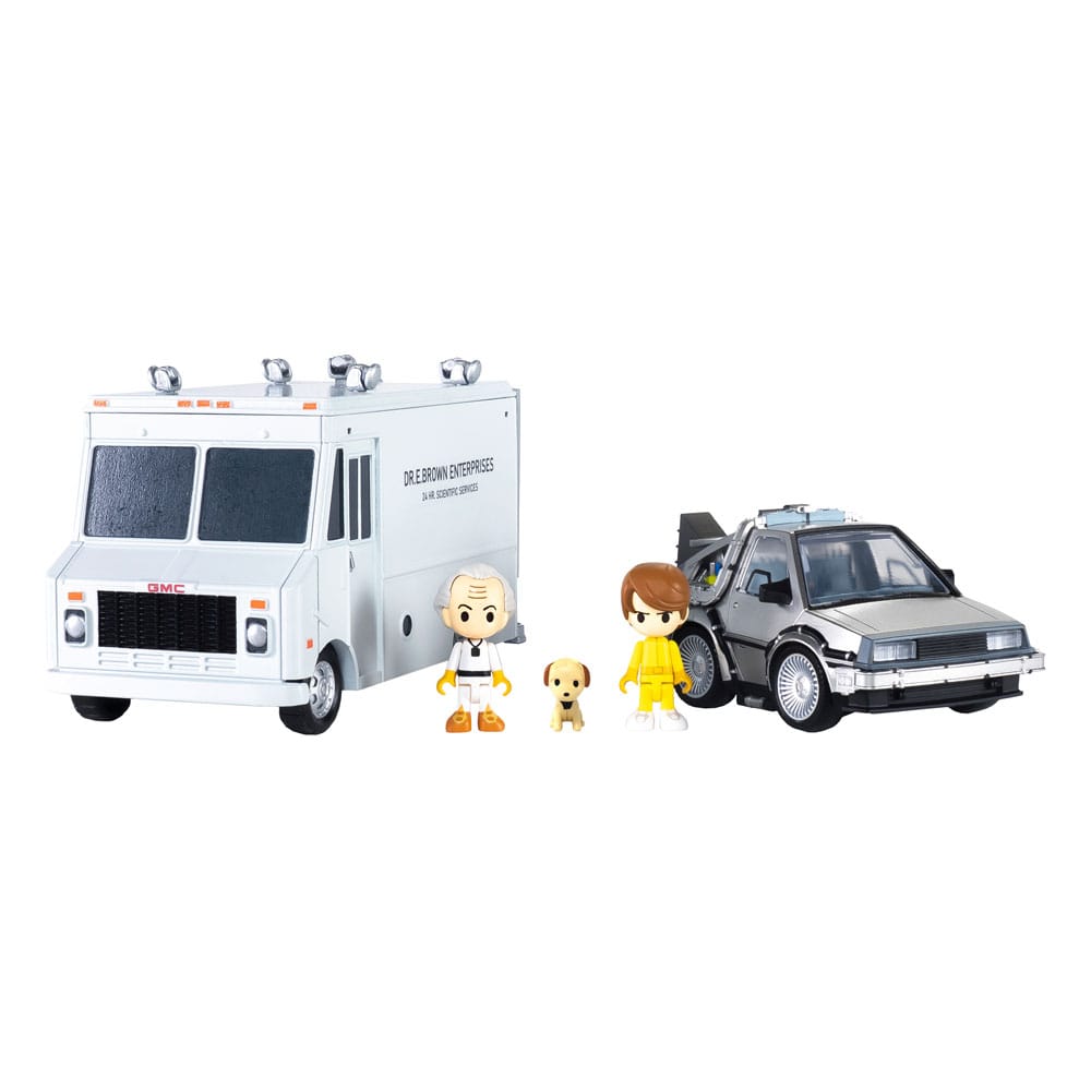 PRE ORDINE - Back to the Future Q-Village Vehicles with mini-figures Time Machine Deluxe Set 9 cm