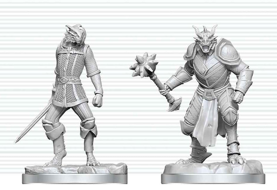 PRE ORDINE - Dungeons & Dragons Nolzur's Marvelous Miniatures Unpainted Miniature Dragonborn Paladin & Dragonborn Squire 14 cm