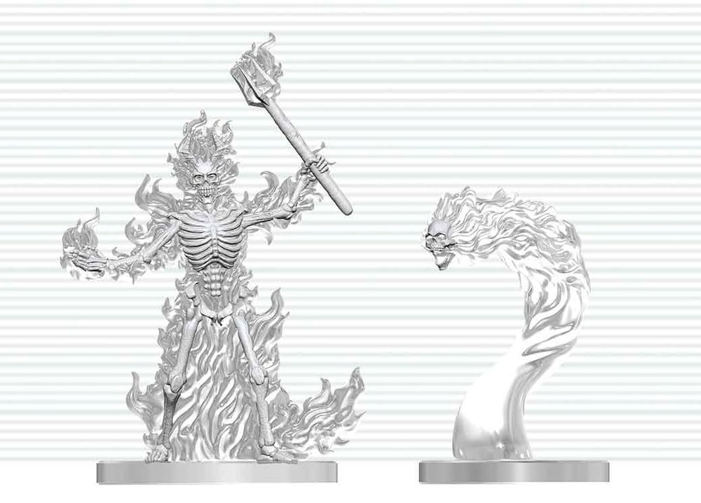 Dungeons & Dragons Nolzur's Marvelous Miniatures Unpainted Miniature Flaming Skeleton & Flameskull 14 cm