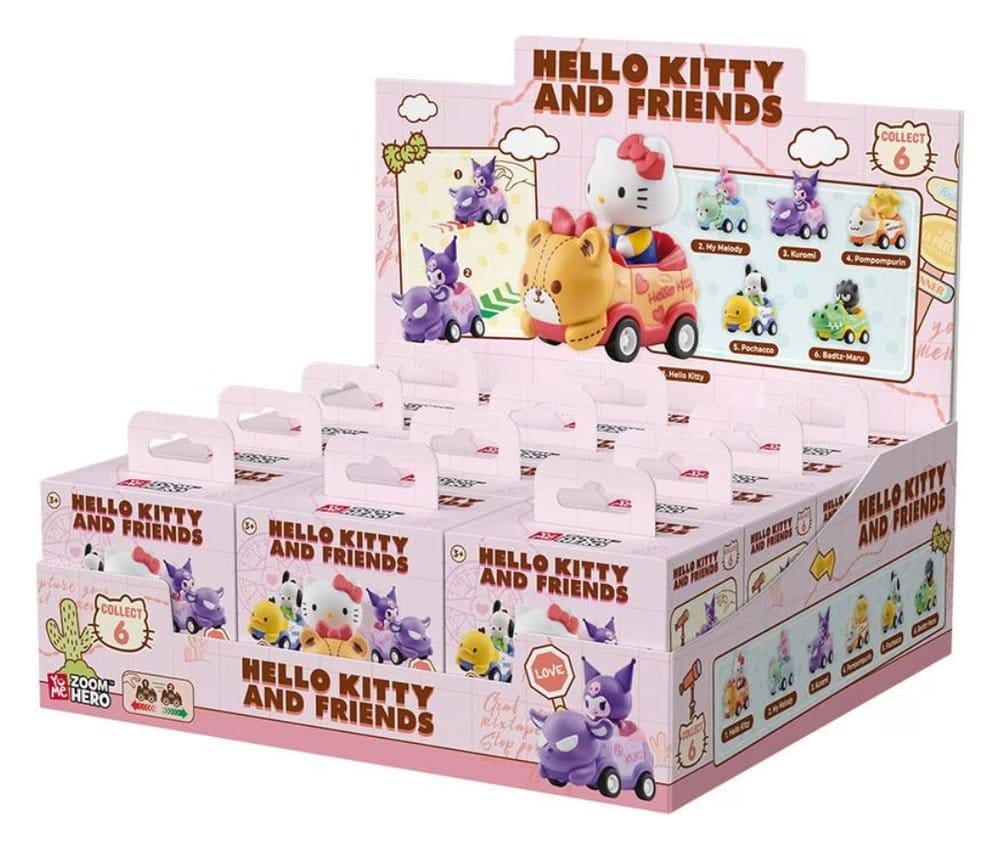 PRE ORDINE - Sanrio Zoom Hero Pullback Vehicles with Figures Hello Kitty and Friends Series 1 Blind Box Display (12)
