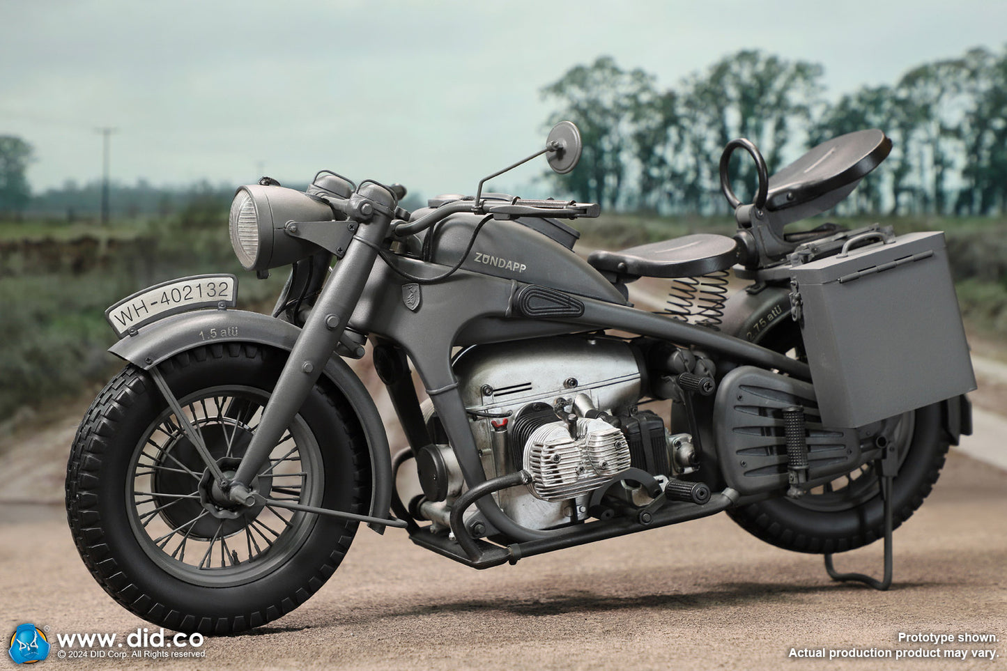 PRE ORDER DID / 3R - E60075G 1/6 WWII German Zündapp KS 750 Motorcycle with Sidecar Grey Version