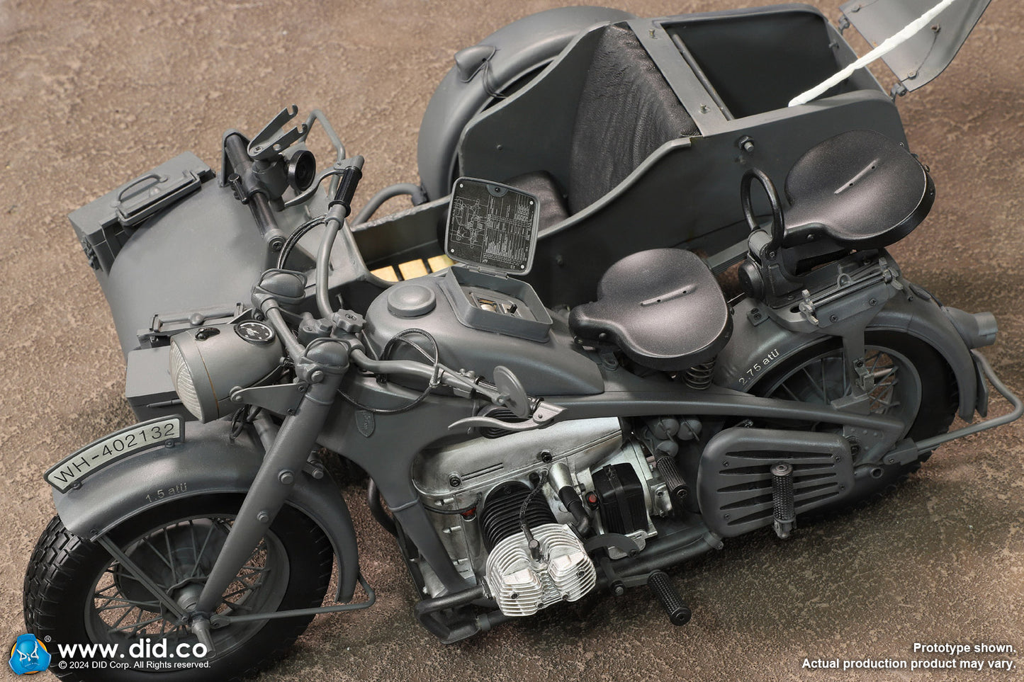 PRE ORDER DID / 3R - E60075G 1/6 WWII German Zündapp KS 750 Motorcycle with Sidecar Grey Version