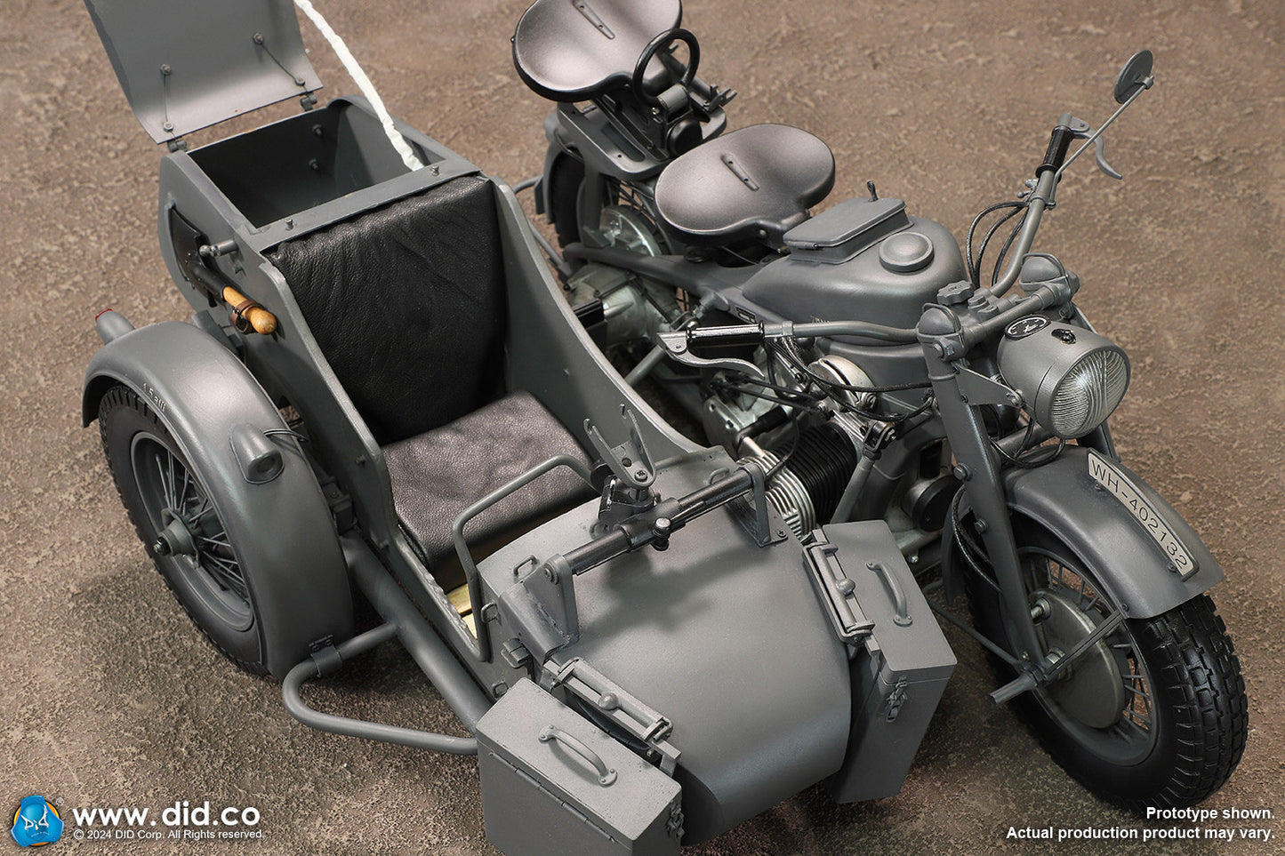 PRE ORDER DID / 3R - E60075G 1/6 WWII German Zündapp KS 750 Motorcycle with Sidecar Grey Version