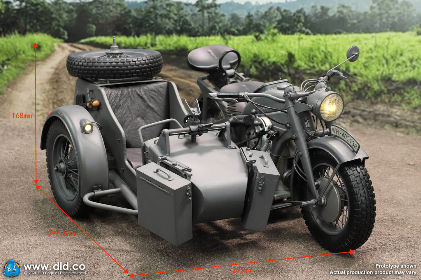 PRE ORDER DID / 3R - E60075G 1/6 WWII German Zündapp KS 750 Motorcycle with Sidecar Grey Version