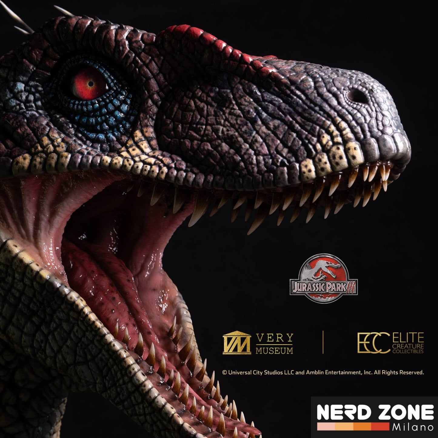 PRE ORDINE - ELITE CREATURE COLLECTIBLES - Jurassic Park 3 Male Alpha Velociraptor Blood Knight Bust