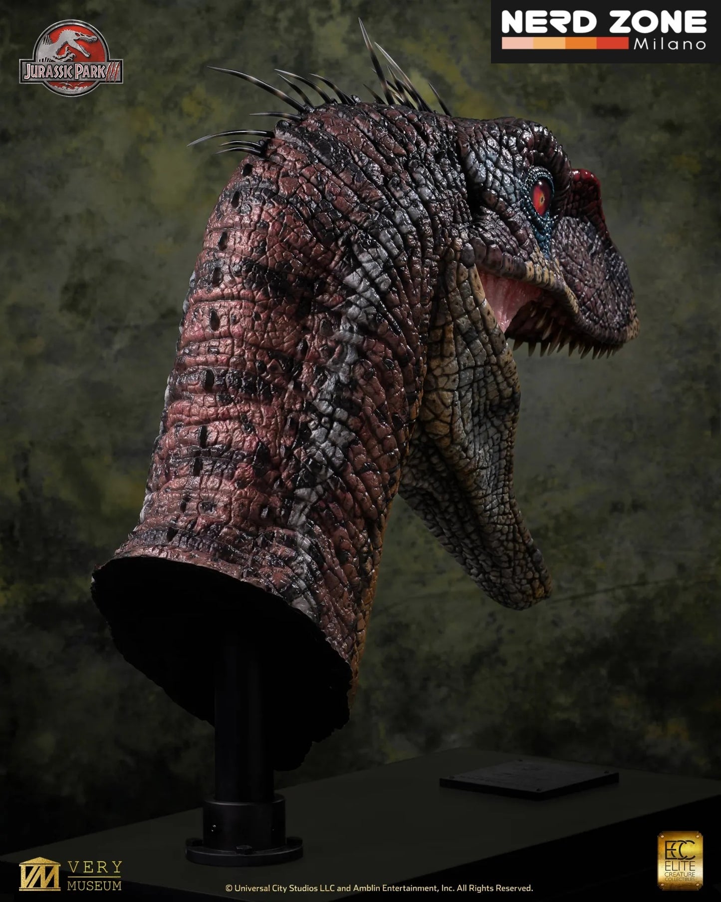 PRE ORDINE - ELITE CREATURE COLLECTIBLES - Jurassic Park 3 Male Alpha Velociraptor Blood Knight Bust