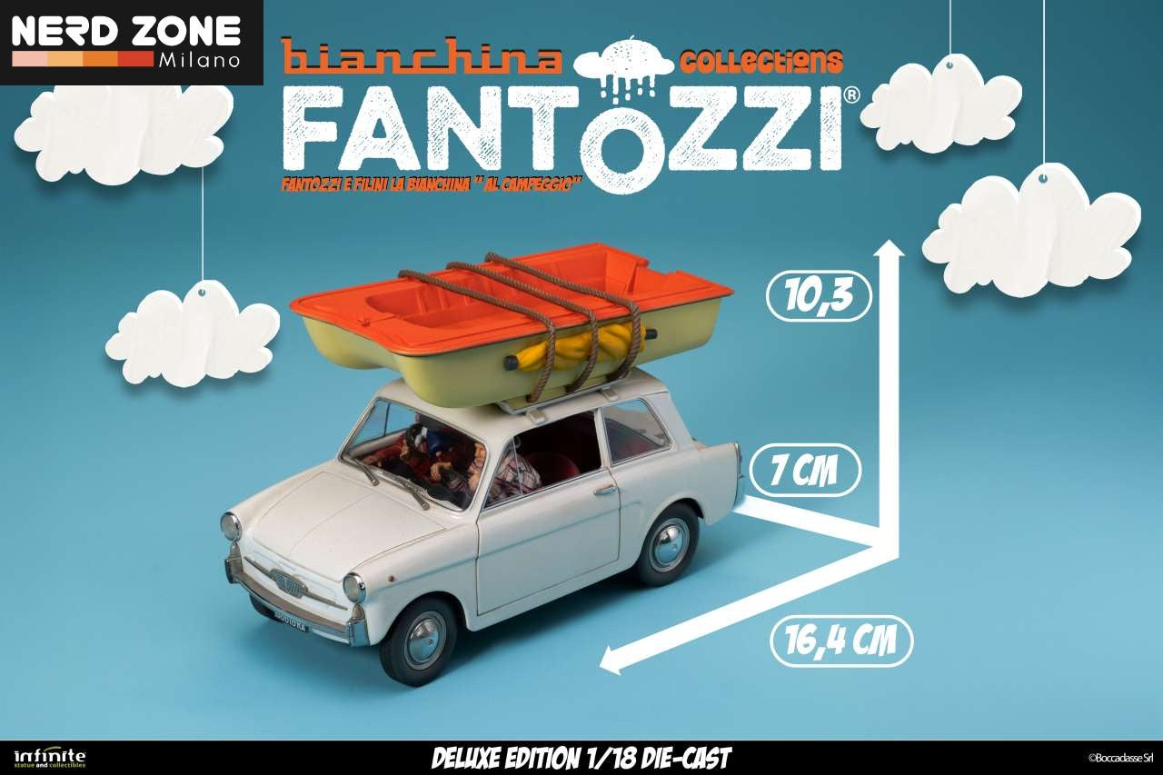 PRE ORDINE - INFINITE STATUE - Fantozzi E Filini La Bianchina Al Campeggio 1/18 Die-Cast Deluxe Edition