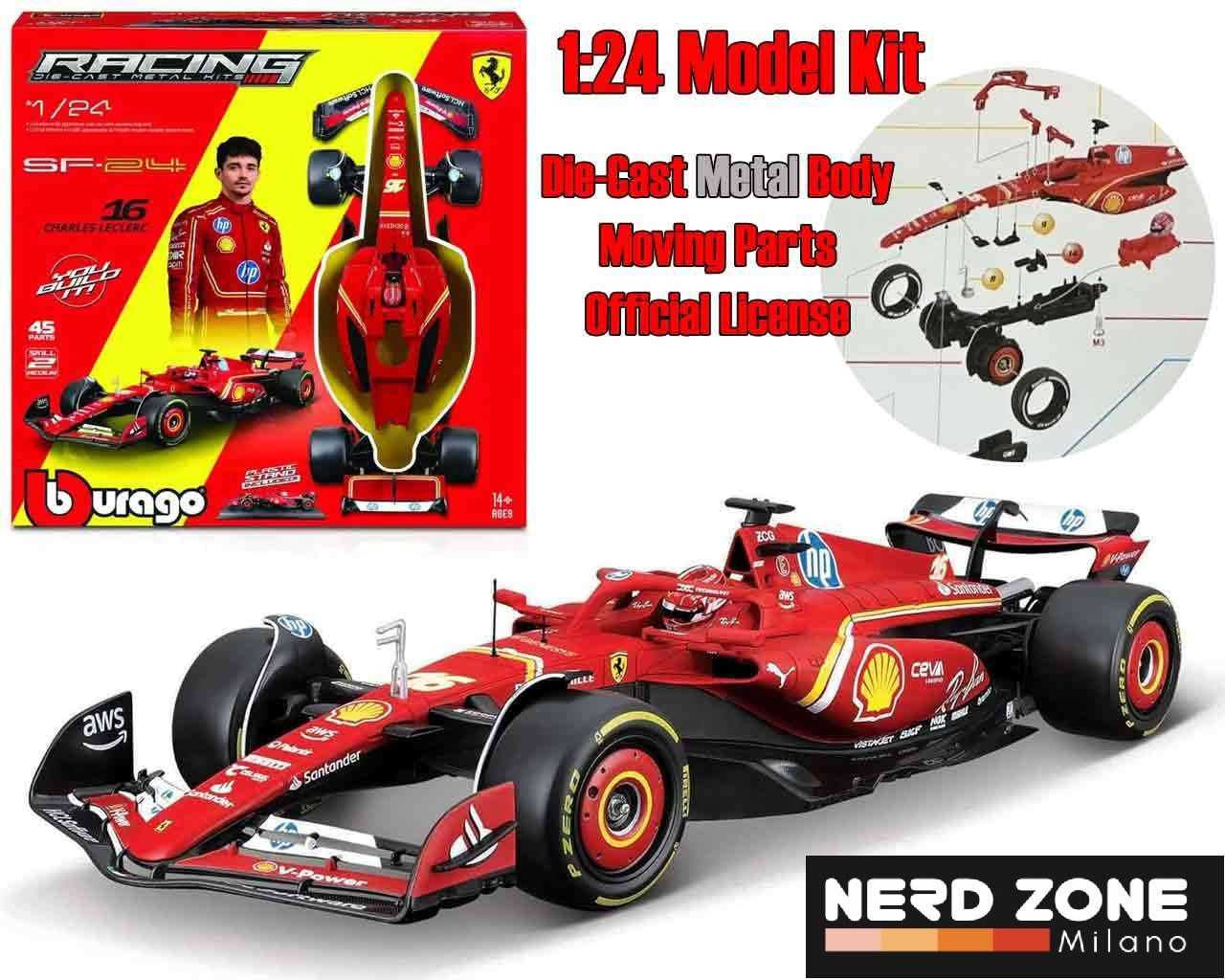BBURAGO - Ferrari F1 Sf-24 - N.16 Charles Leclerc With Helmet - Model Kit 1:24
