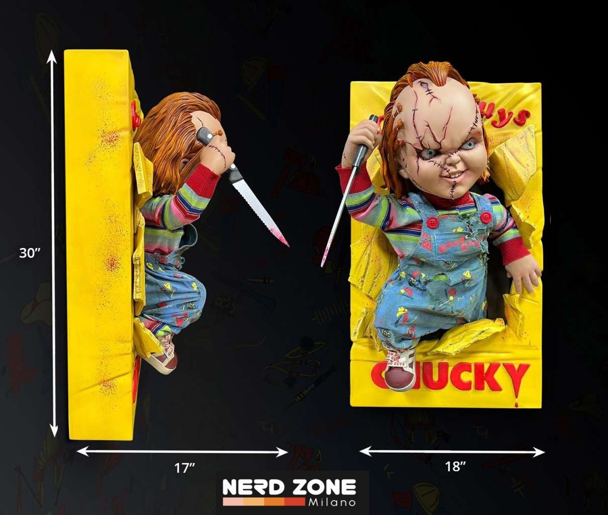 PRE ORDINE - HOLLYWOOD COLLECTIBLES - Bride Of Chucky - Chucky Half Size Wall Sculpture - Scala 1:2