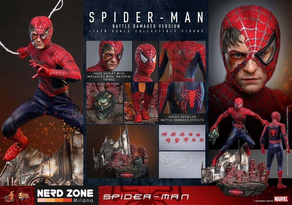 PRE ORDINE - HOT TOYS - Spider-Man Movie Masterpiece Action Figure 1/6 Spider-Man (Battle Damaged Version) 30 cm