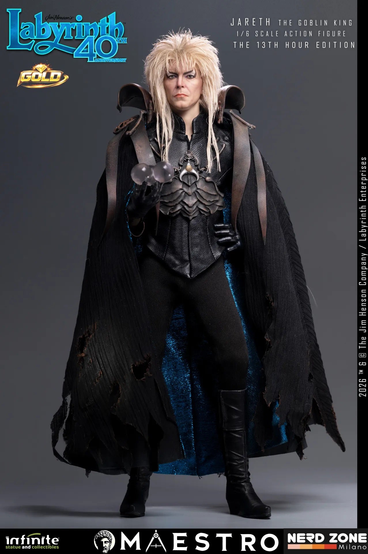 PRE ORDINE INFINITE STATUE - Labyrinth Jareth The Goblin King 1/6 Action Figure The 13th Hour Edition Gold