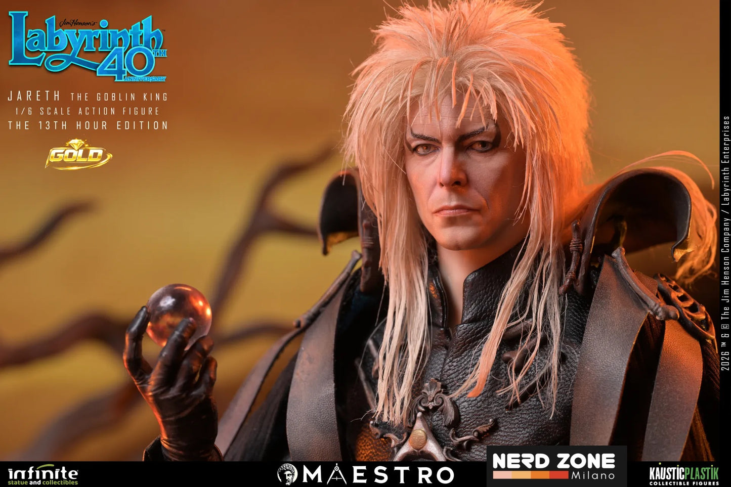 PRE ORDINE INFINITE STATUE - Labyrinth Jareth The Goblin King 1/6 Action Figure The 13th Hour Edition Gold