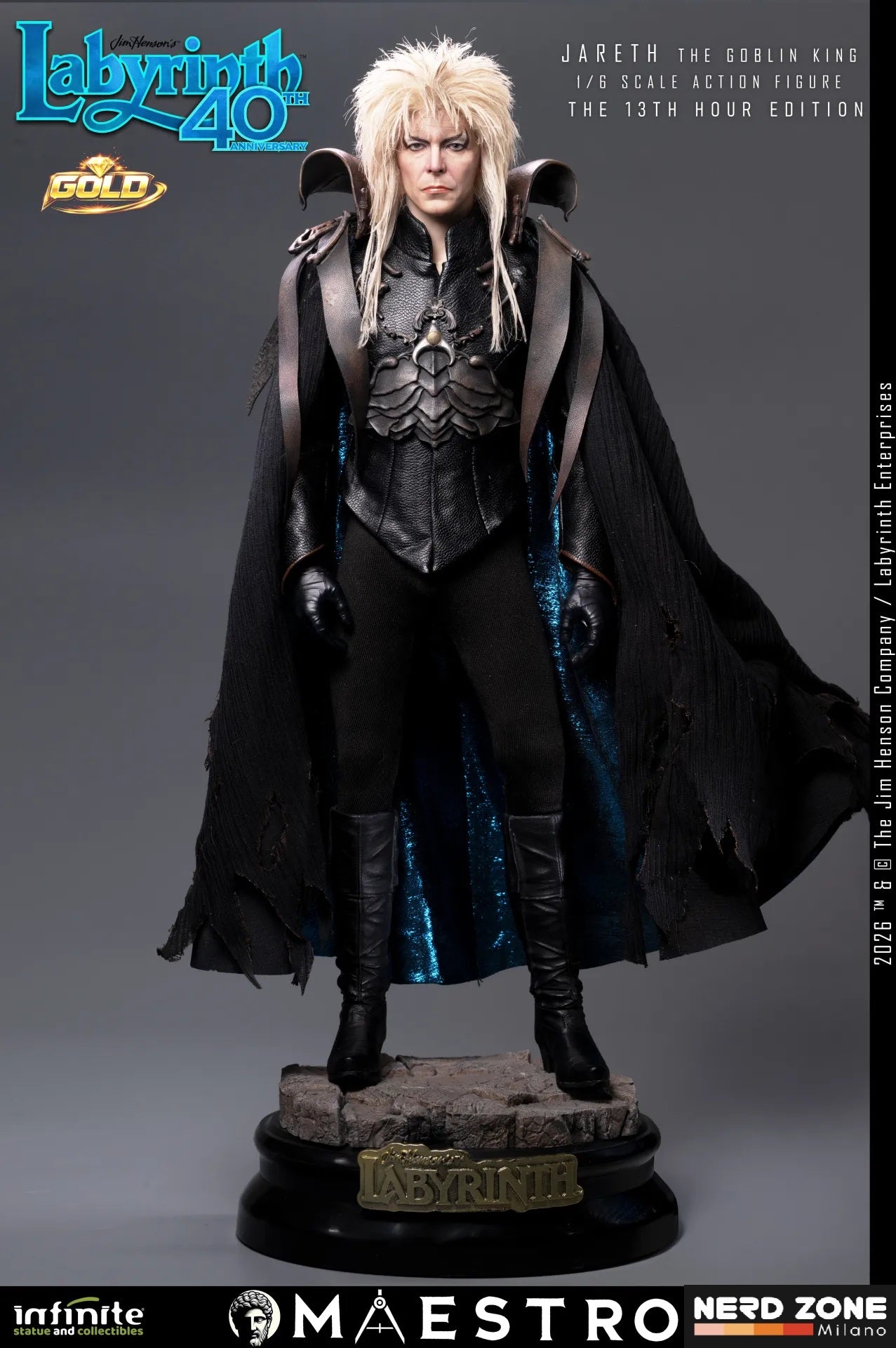 PRE ORDINE INFINITE STATUE - Labyrinth Jareth The Goblin King 1/6 Action Figure The 13th Hour Edition Gold