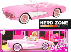 MATTEL - Barbie The Movie - Corvette, Macchinina Cabrio Vintage da Collezione Tratta dal film, Rosa con Pneumatici in Gomma Bianca e Bagagliaio Apribile HPK02