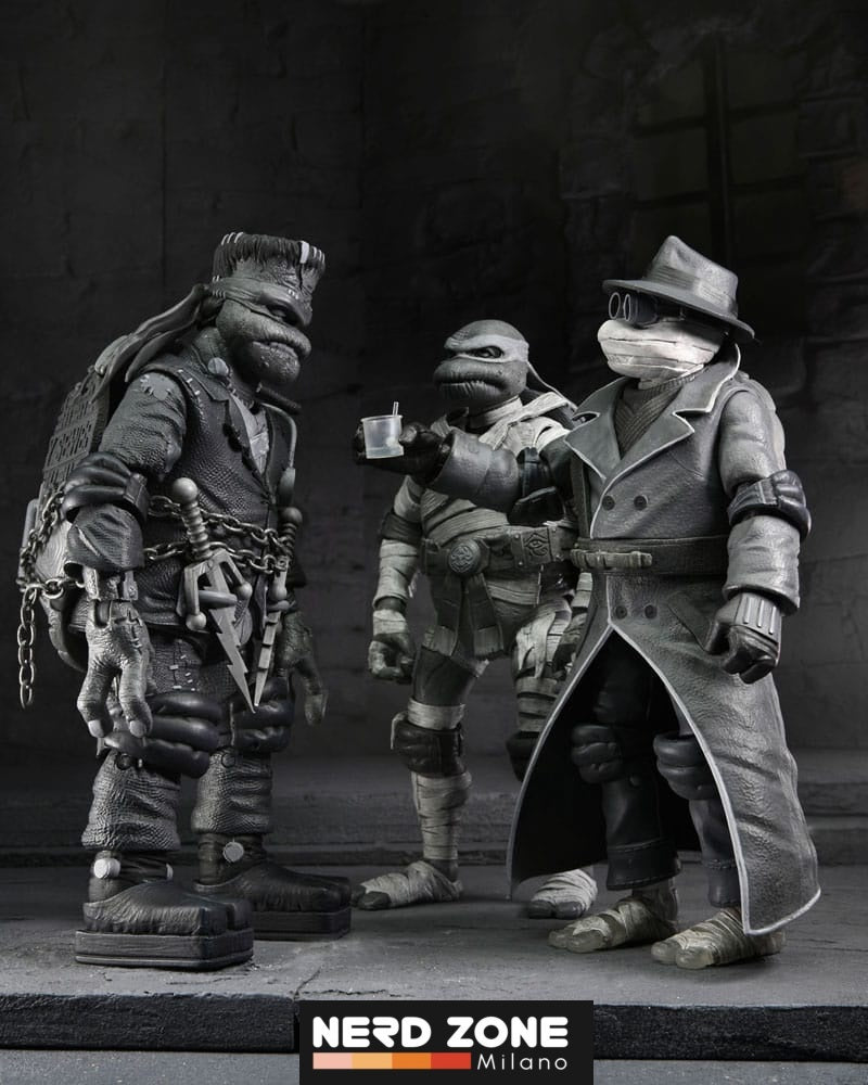 NECA - Universal Monsters x Teenage Mutant Ninja Turtles Action Figures 4-Pack Turtles Black & White 18 cm