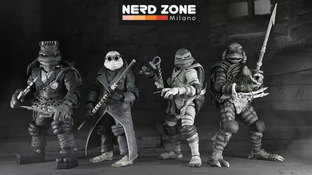 NECA - Universal Monsters x Teenage Mutant Ninja Turtles Action Figures 4-Pack Turtles Black & White 18 cm