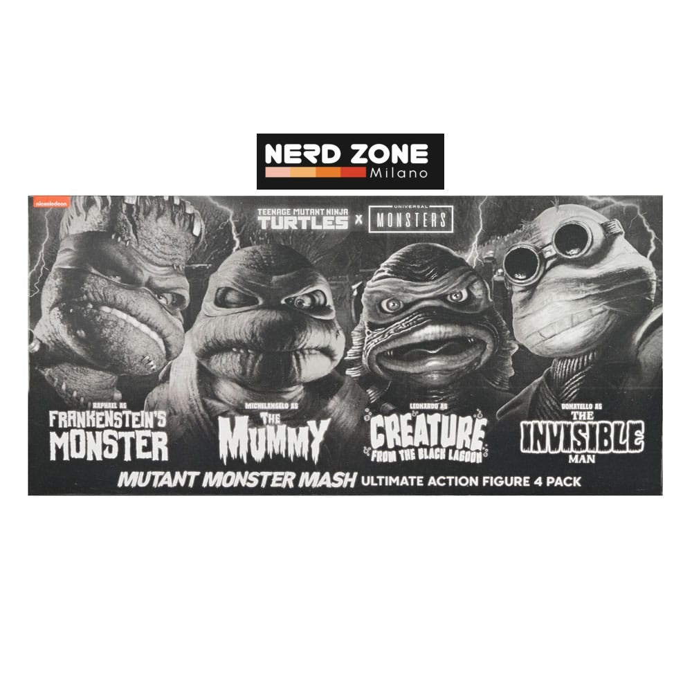 NECA - Universal Monsters x Teenage Mutant Ninja Turtles Action Figures 4-Pack Turtles Black & White 18 cm