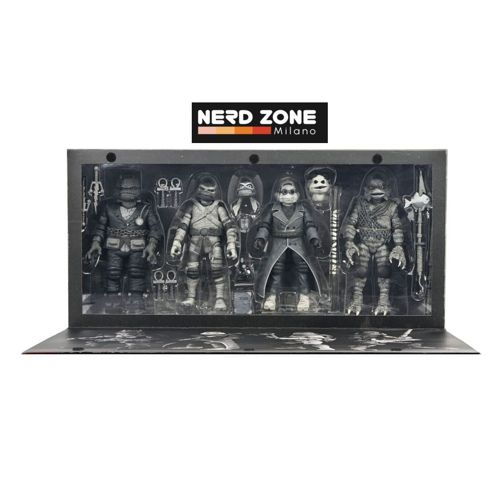 NECA - Universal Monsters x Teenage Mutant Ninja Turtles Action Figures 4-Pack Turtles Black & White 18 cm