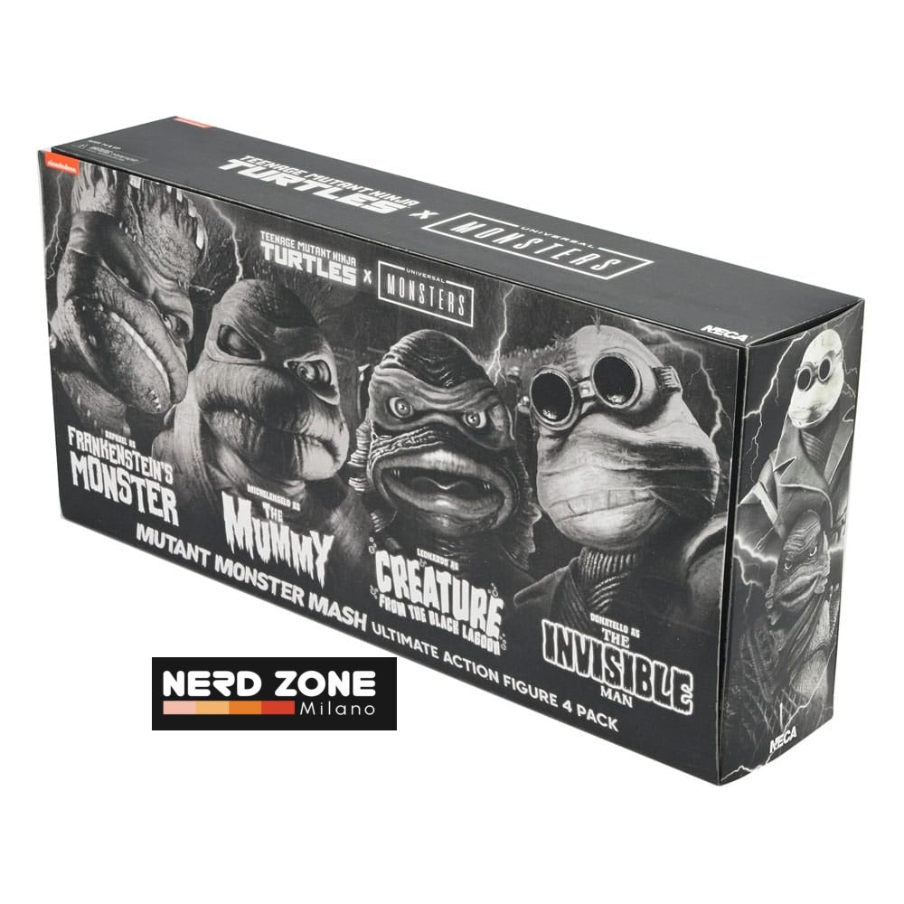 NECA - Universal Monsters x Teenage Mutant Ninja Turtles Action Figures 4-Pack Turtles Black & White 18 cm
