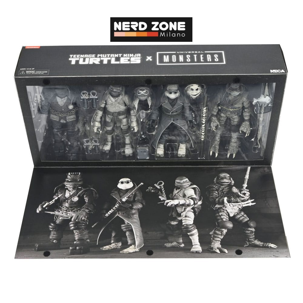 NECA - Universal Monsters x Teenage Mutant Ninja Turtles Action Figures 4-Pack Turtles Black & White 18 cm