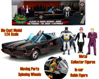 SIMBA TOYS - Batman 1966 - Batmobile With Batman, Robin, Joker &amp; The Penguin - 1:24 Die-cast Model Deluxe Edition