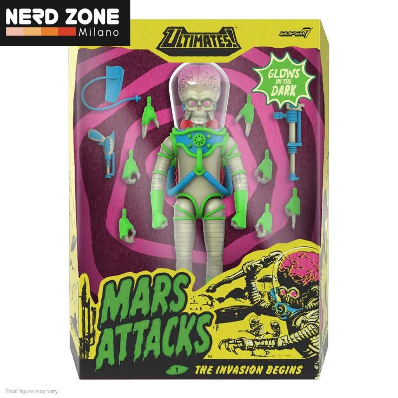 PRE ORDINE SUPER 7 - Mars Attacks Ultimates! Wave 02 Martian Invasion Begins Glow In The Dark