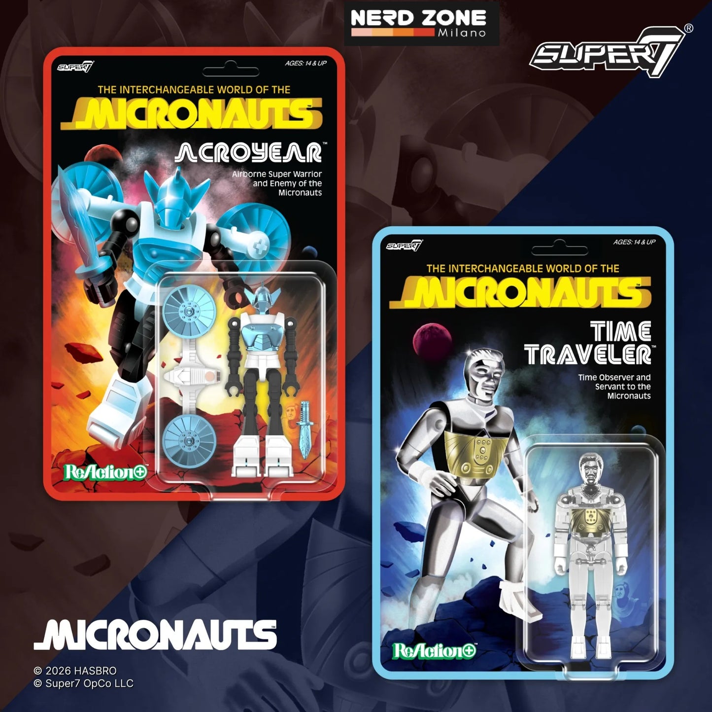 SUPER 7 - Micronauts W6 Acroyear Reaction+ & Time Traveler Clear SET