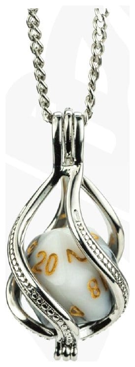 PRE ORDINE - Lair Wear Caged Dice Necklace D20 Marble Black & White with Gold