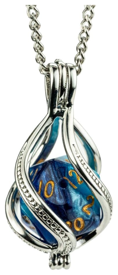 PRE ORDINE - Lair Wear Caged Dice Necklace D20 Blue & Light Blue with Gold
