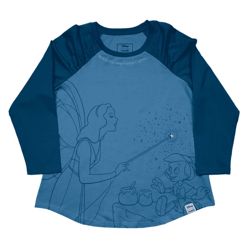 Pinocchio by Loungefly Tee T-Shirt Unisex Blue Fairy Shirred Raglan Size XL