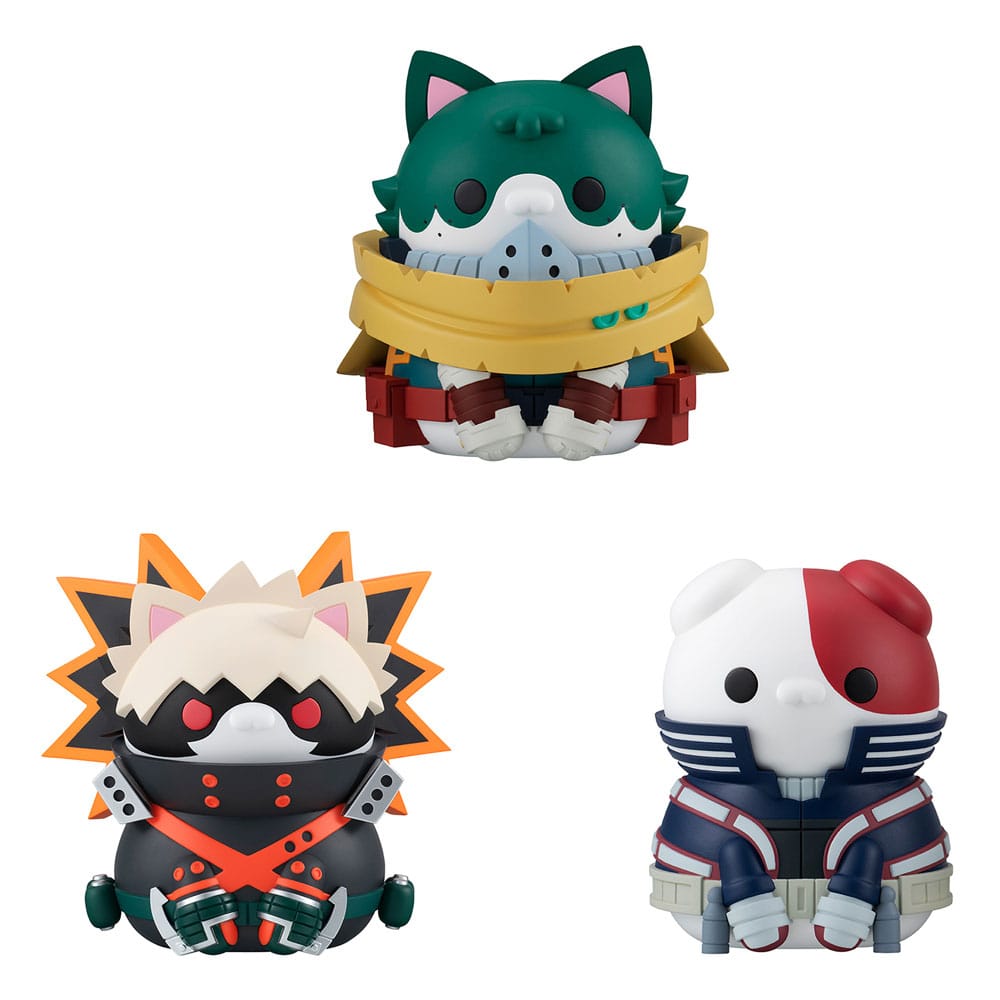 PRE ORDINE - My Hero Academia Mega Cat Project Nyanto! The Big Heroaca Cats Series Trading Figure 3-Pack Izuku Midoriya & Katsuki Bakugo & Shoto Todoroki 12 cm