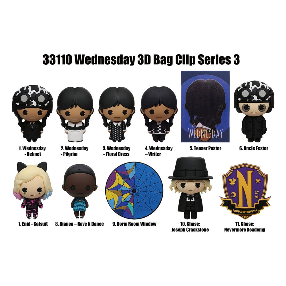 PRE ORDINE - Wednesday  3D PVC Bag Clips Series 3 Display (24)