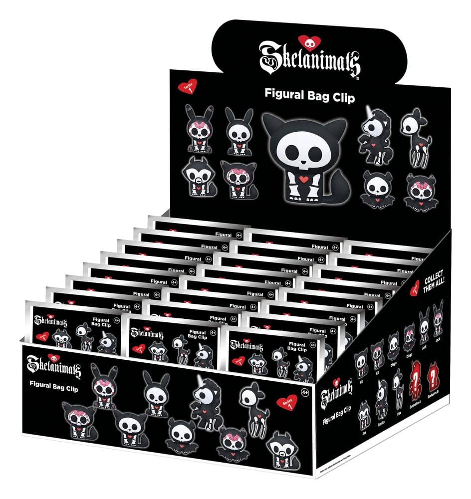 PRE ORDINE - Skelanimals 3D PVC Bag Clips Series 1 Blind Bag Display (24)
