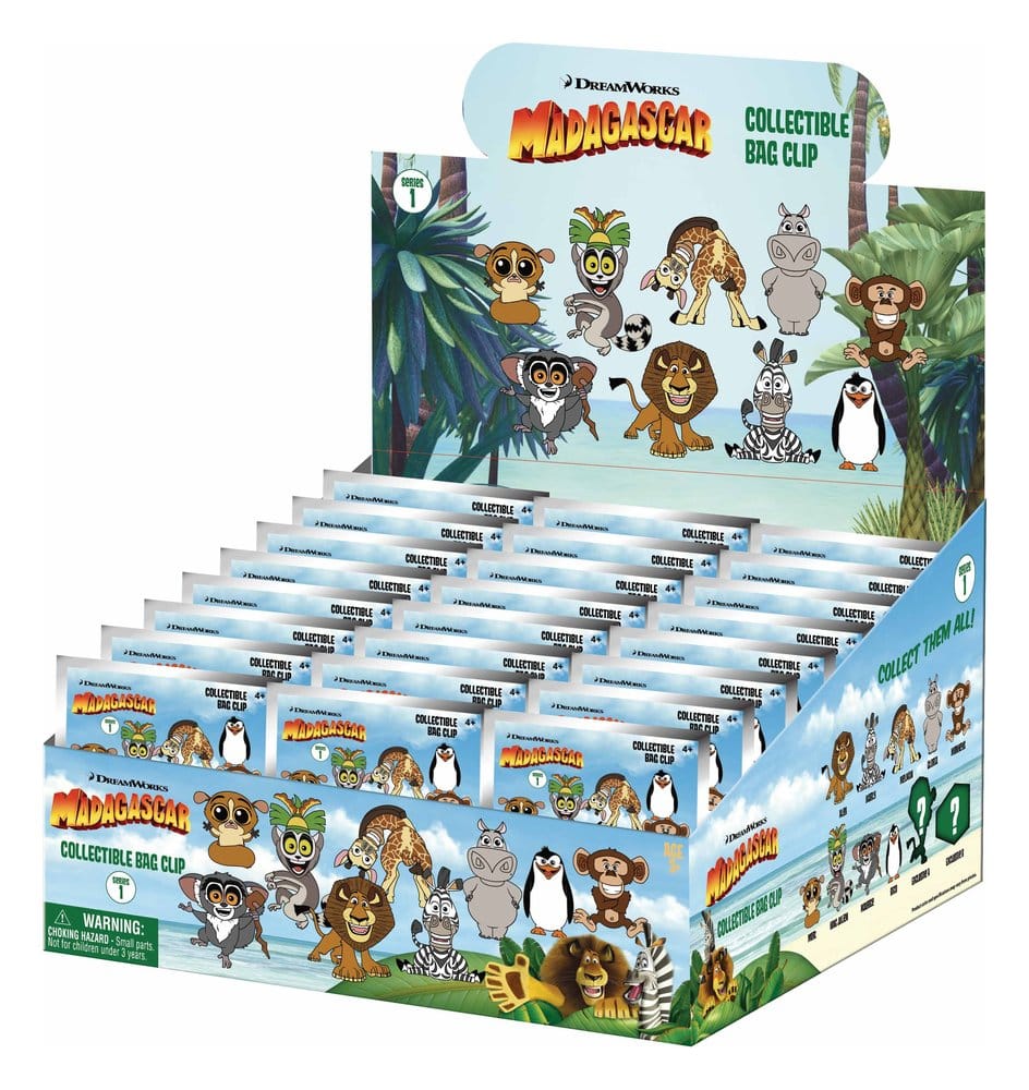 PRE ORDINE - Madagascar 3D PVC Bag Clips Serie 1 Display (24)
