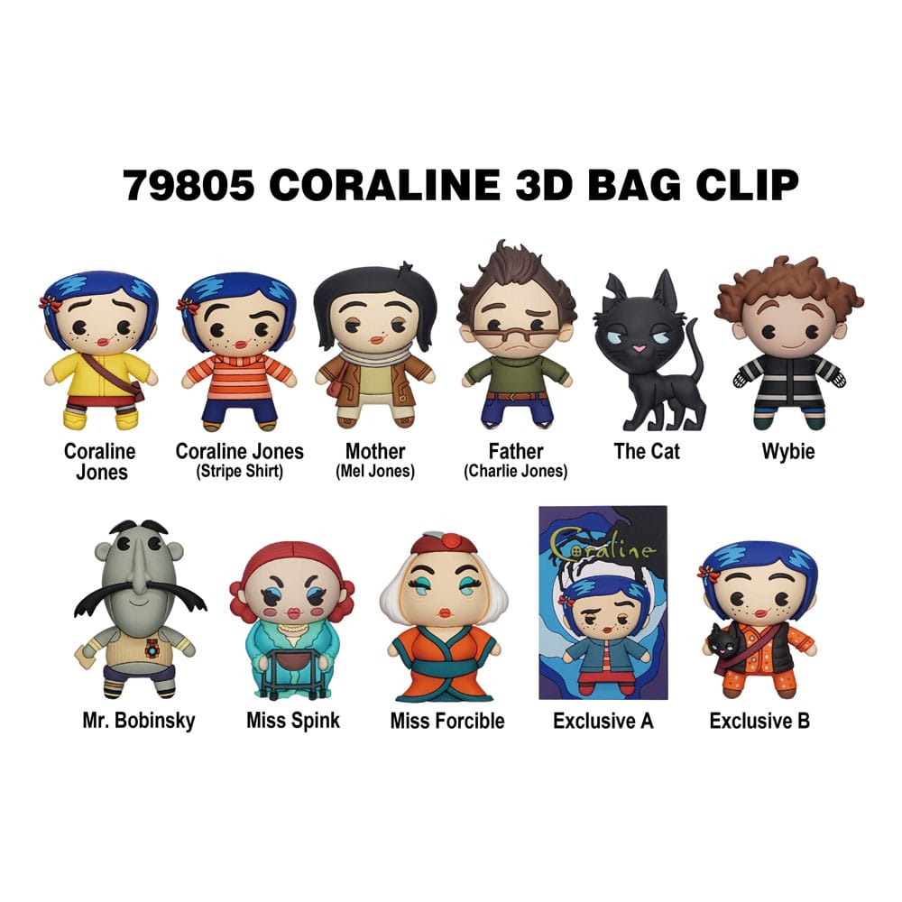 PRE ORDINE - Coraline 3D PVC Bag Clips  Series 1 Display (24)